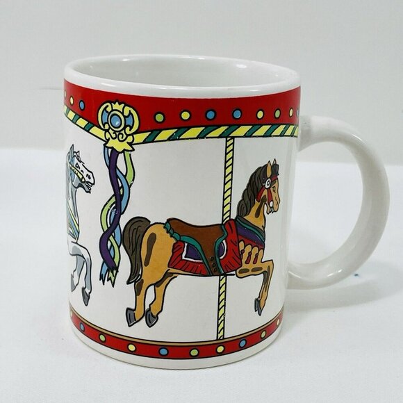 Vintage Msr Imports Christmas Mug Carousel Horses Circus Playground Ceramic 1994 - Picture 9 of 11